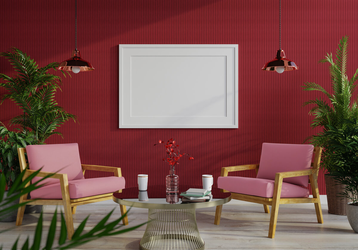 3d mockup photo frame in modern interior of living